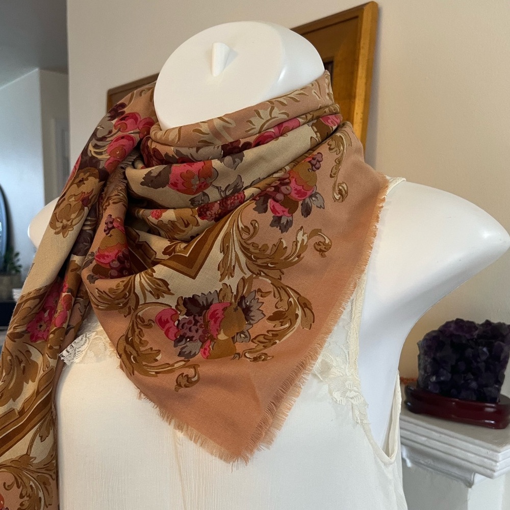 Floral Tan and Pink Scarf